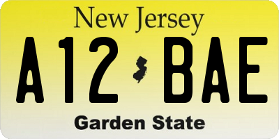 NJ license plate A12BAE