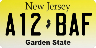 NJ license plate A12BAF
