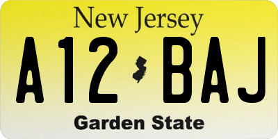 NJ license plate A12BAJ