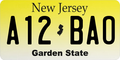 NJ license plate A12BAO