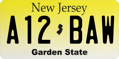 NJ license plate A12BAW