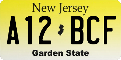NJ license plate A12BCF