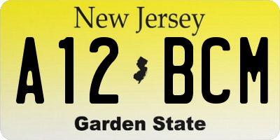 NJ license plate A12BCM