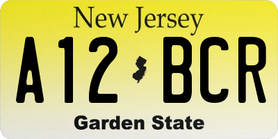 NJ license plate A12BCR