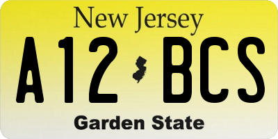 NJ license plate A12BCS