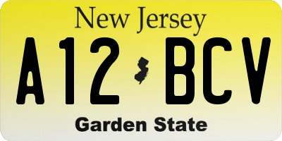 NJ license plate A12BCV