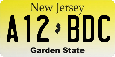 NJ license plate A12BDC