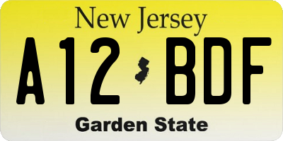 NJ license plate A12BDF