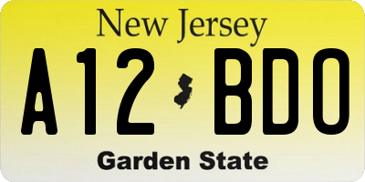 NJ license plate A12BDO