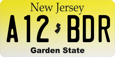 NJ license plate A12BDR