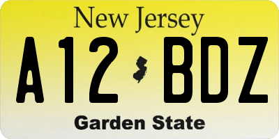 NJ license plate A12BDZ