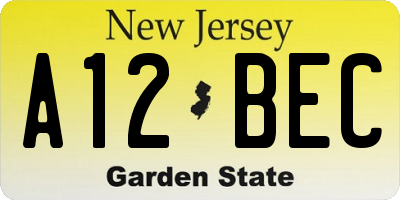 NJ license plate A12BEC