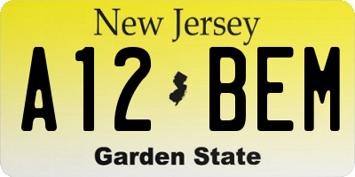 NJ license plate A12BEM