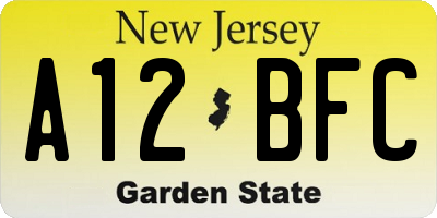 NJ license plate A12BFC
