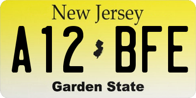NJ license plate A12BFE