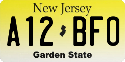 NJ license plate A12BFO