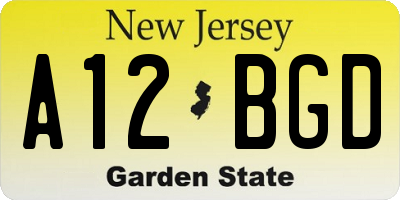 NJ license plate A12BGD