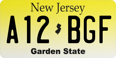 NJ license plate A12BGF