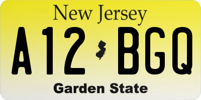 NJ license plate A12BGQ