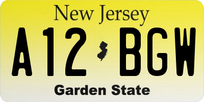 NJ license plate A12BGW