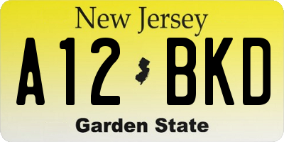 NJ license plate A12BKD