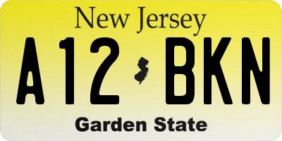 NJ license plate A12BKN