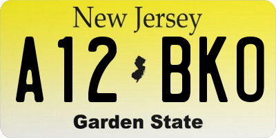 NJ license plate A12BKO