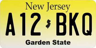 NJ license plate A12BKQ