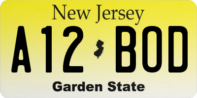 NJ license plate A12BOD