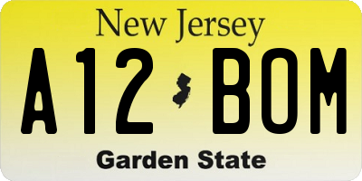 NJ license plate A12BOM
