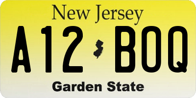 NJ license plate A12BOQ