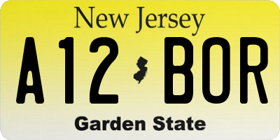 NJ license plate A12BOR