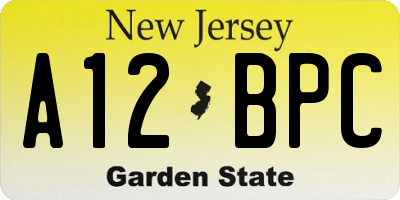 NJ license plate A12BPC