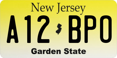 NJ license plate A12BPO