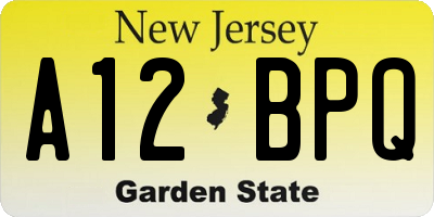 NJ license plate A12BPQ