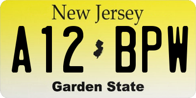 NJ license plate A12BPW