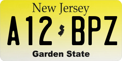 NJ license plate A12BPZ