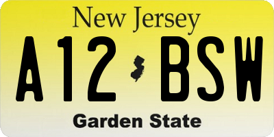 NJ license plate A12BSW