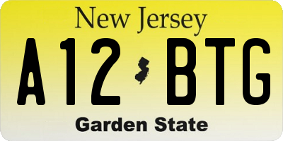 NJ license plate A12BTG