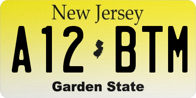 NJ license plate A12BTM