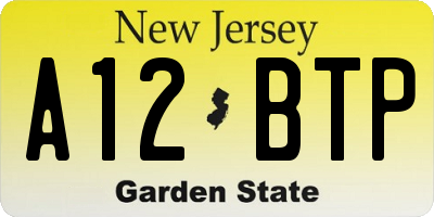 NJ license plate A12BTP