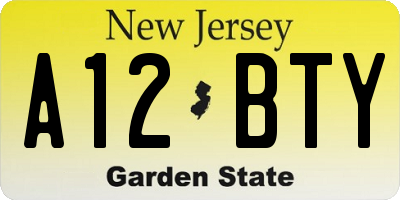 NJ license plate A12BTY