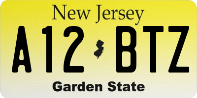 NJ license plate A12BTZ
