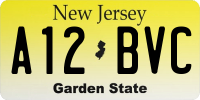 NJ license plate A12BVC
