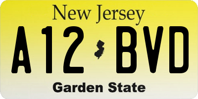 NJ license plate A12BVD