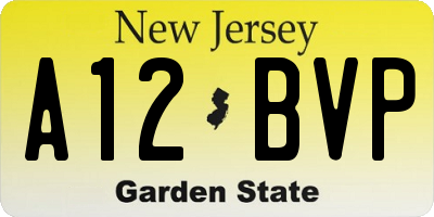NJ license plate A12BVP
