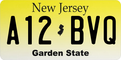 NJ license plate A12BVQ