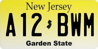 NJ license plate A12BWM