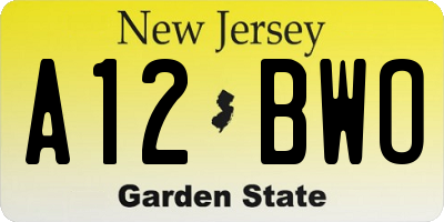 NJ license plate A12BWO