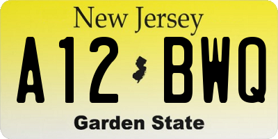 NJ license plate A12BWQ